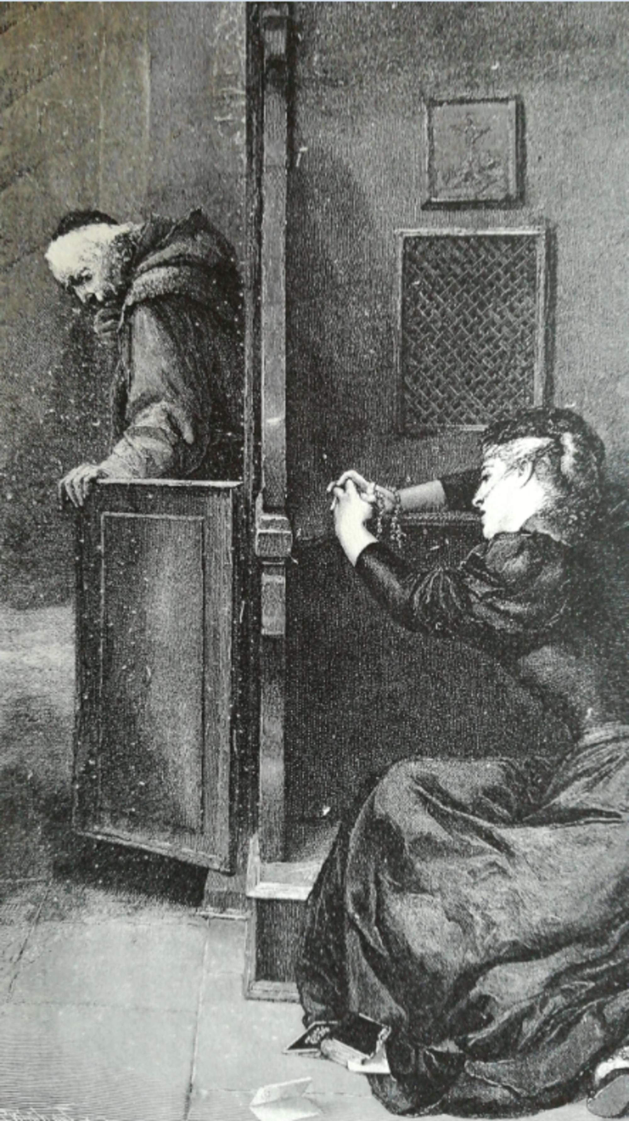 Ilustración sobre la confesión en una publicación anticlerical