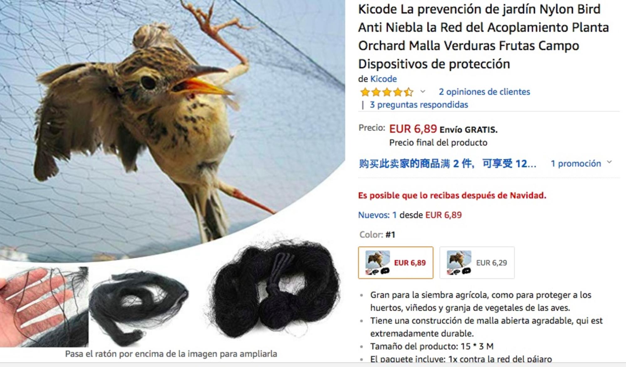 Una trampa para pájaros, en el catálogo de Amazon