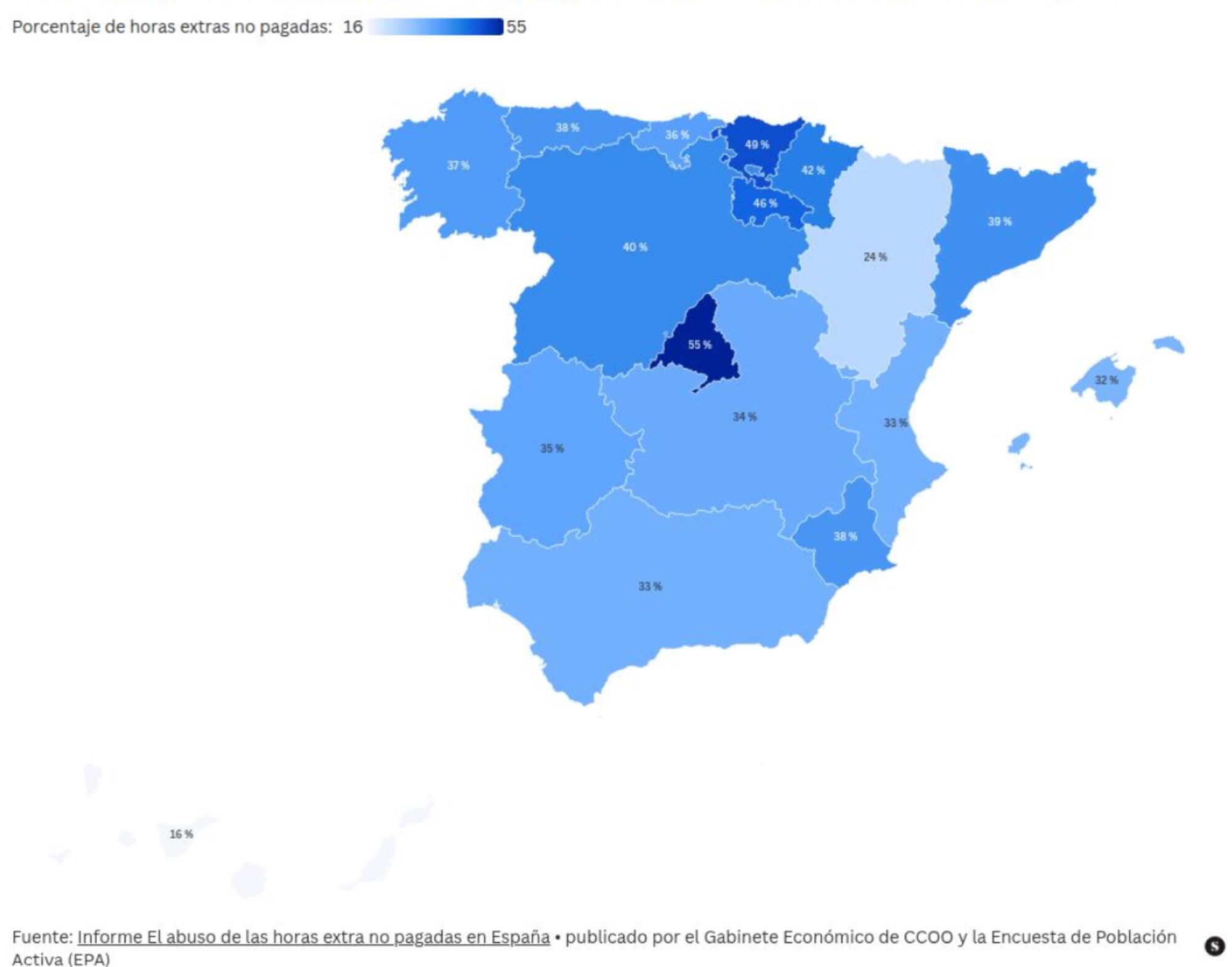 Horas extras no pagadas mapa