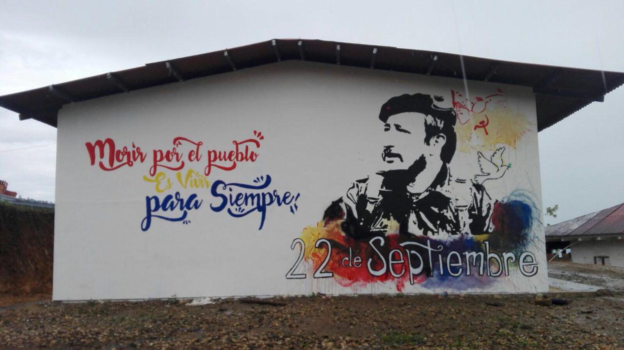 Mural en el Espacio Territorial de Icononzo, Colombia, gestionado por las FARC