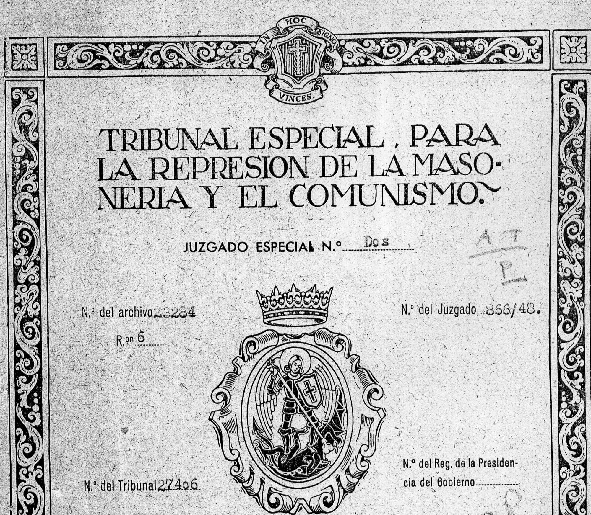 Portada de un expediente del Tribunal Especial franquista