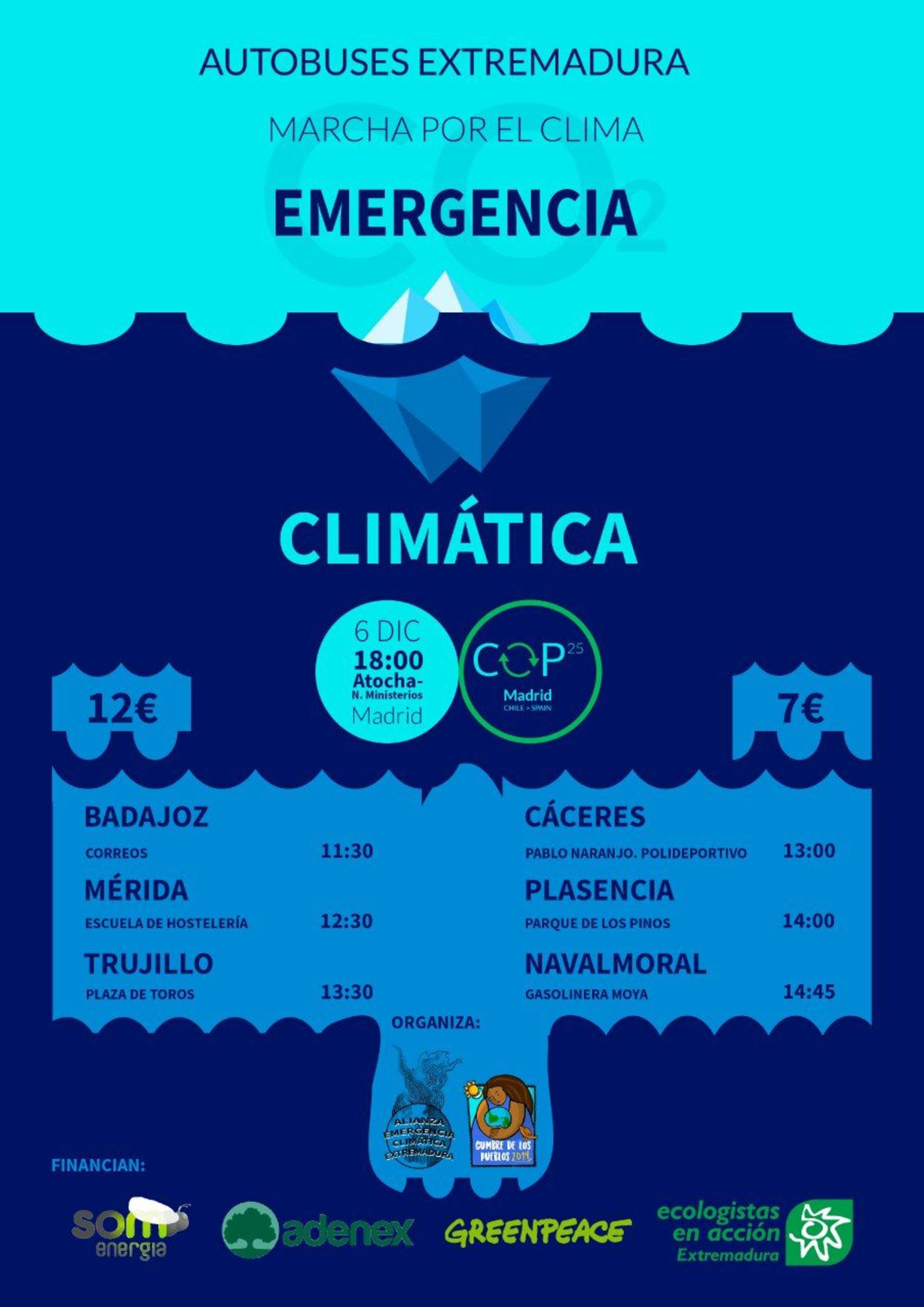 Cartel Extremadura manifestación Madrid cumbre del clima