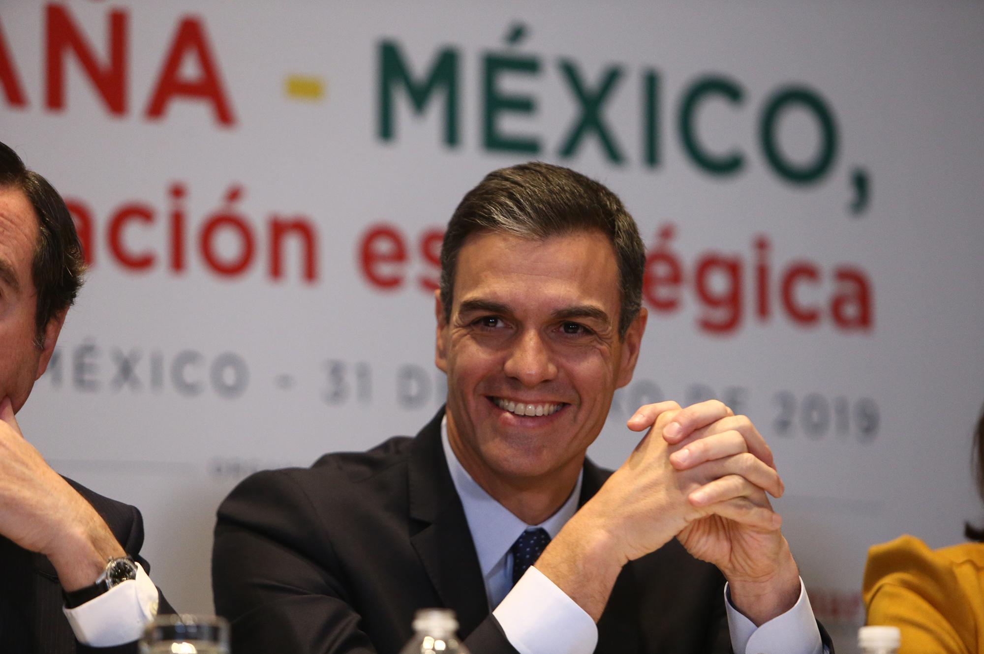 El presidente del Gobierno, Pedro Sánchez, en un desayuno de trabajo en México con empresarios españoles