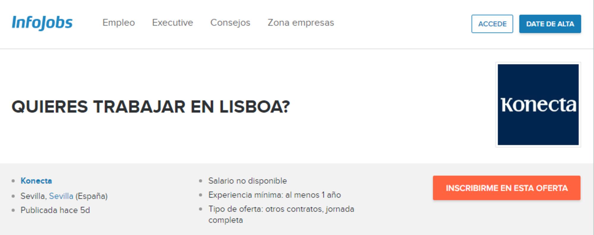 Oferta de trabajo de Konecta Lisboa en Infojobs