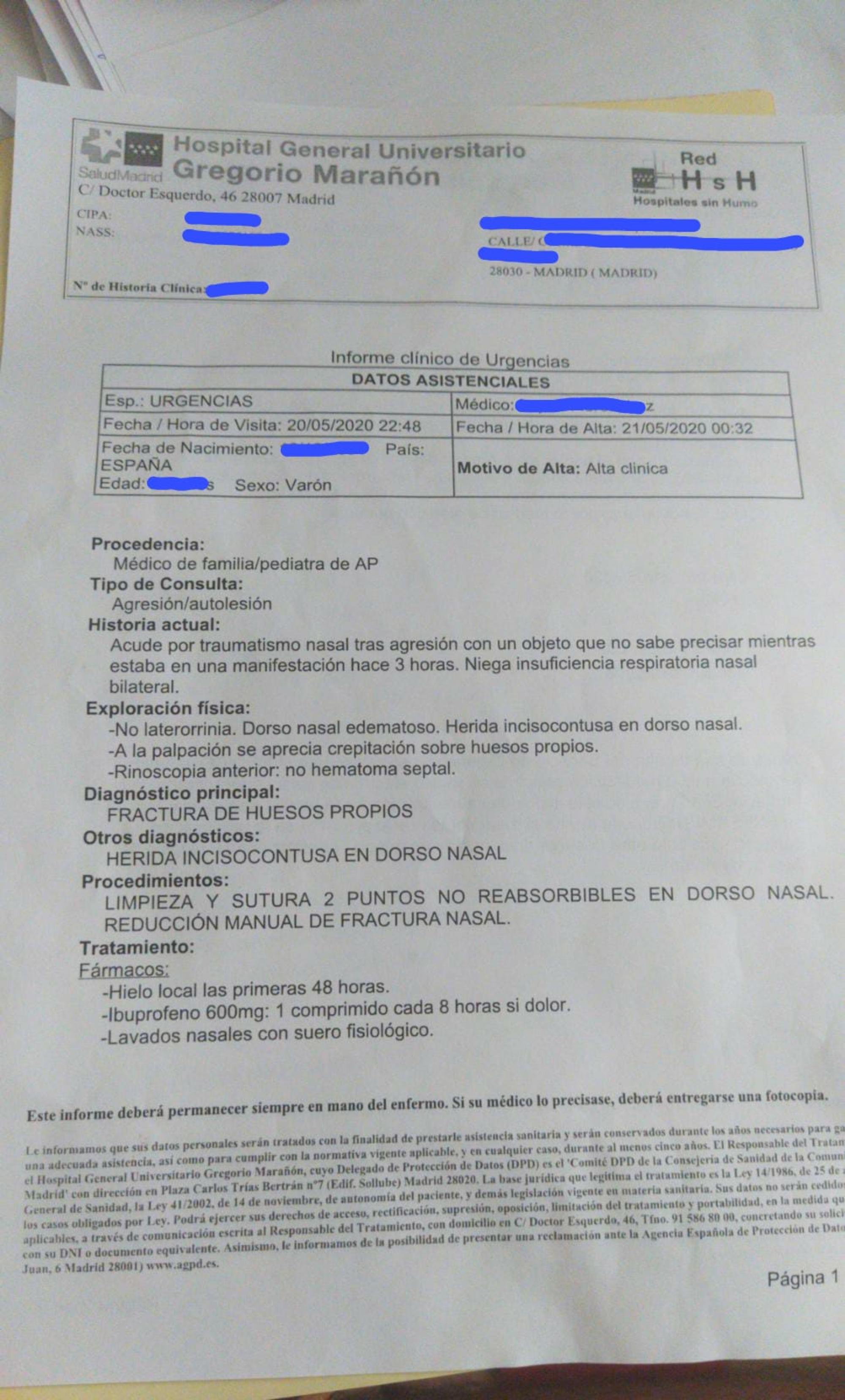 Parte Médico Pablo Moratalaz