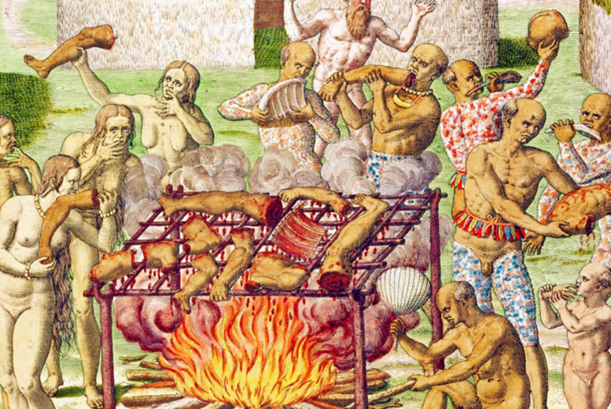Escena de canibalismo de 'Americae Tertia Pars.. '1592, Theodore de Bry