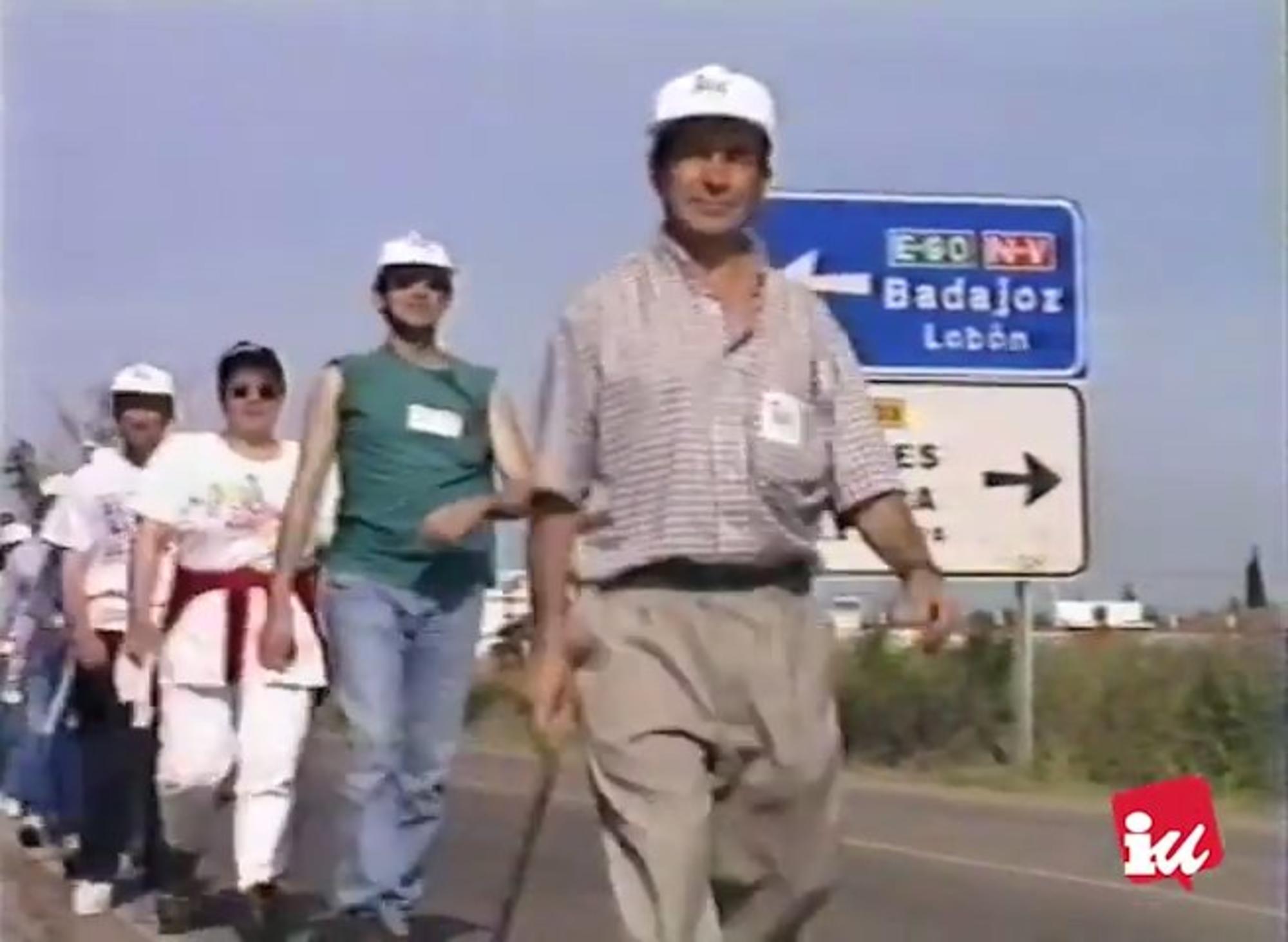 Marcha contra el paro en Extremadura 1997. Gregorio Herreros a la cabeza