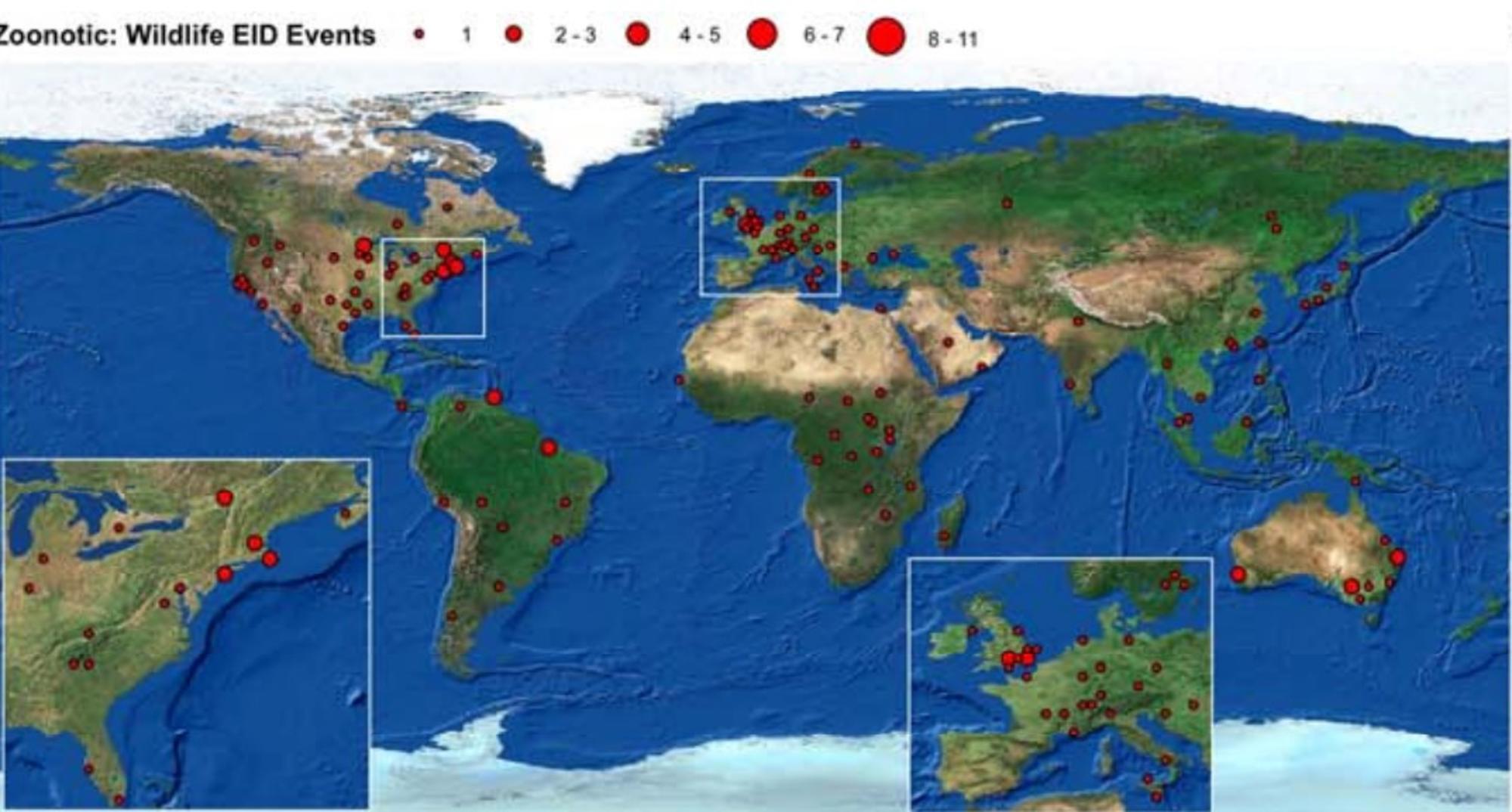 Distribución geográfica de eventos de zoonosis