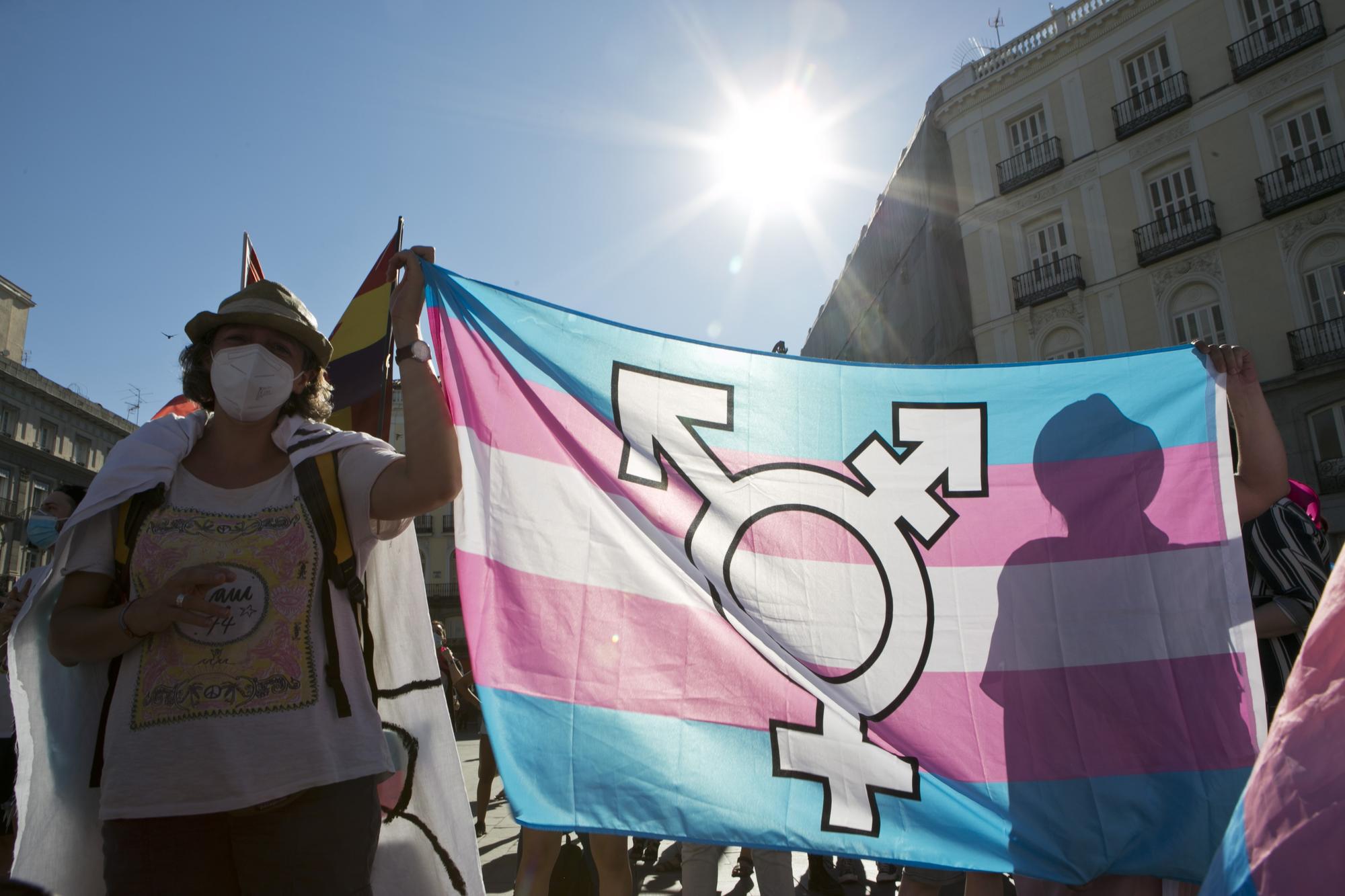 Familias Trans Aliadas se concentran en Sol para pedir una Ley Estatal Bandera Sol