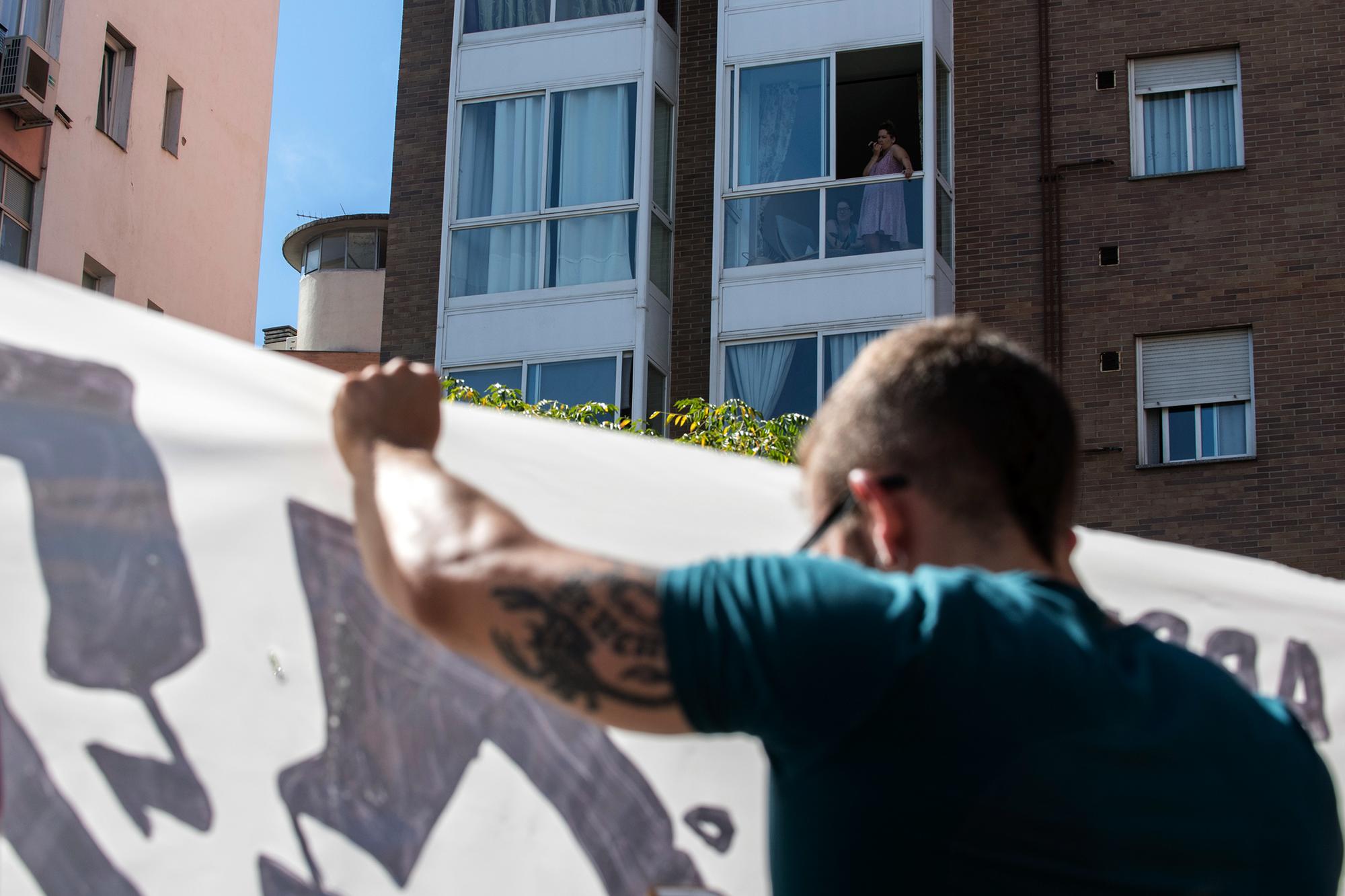 Manifestacion contra las casa de apuestas en el barrio de Tetuan, Madrid.