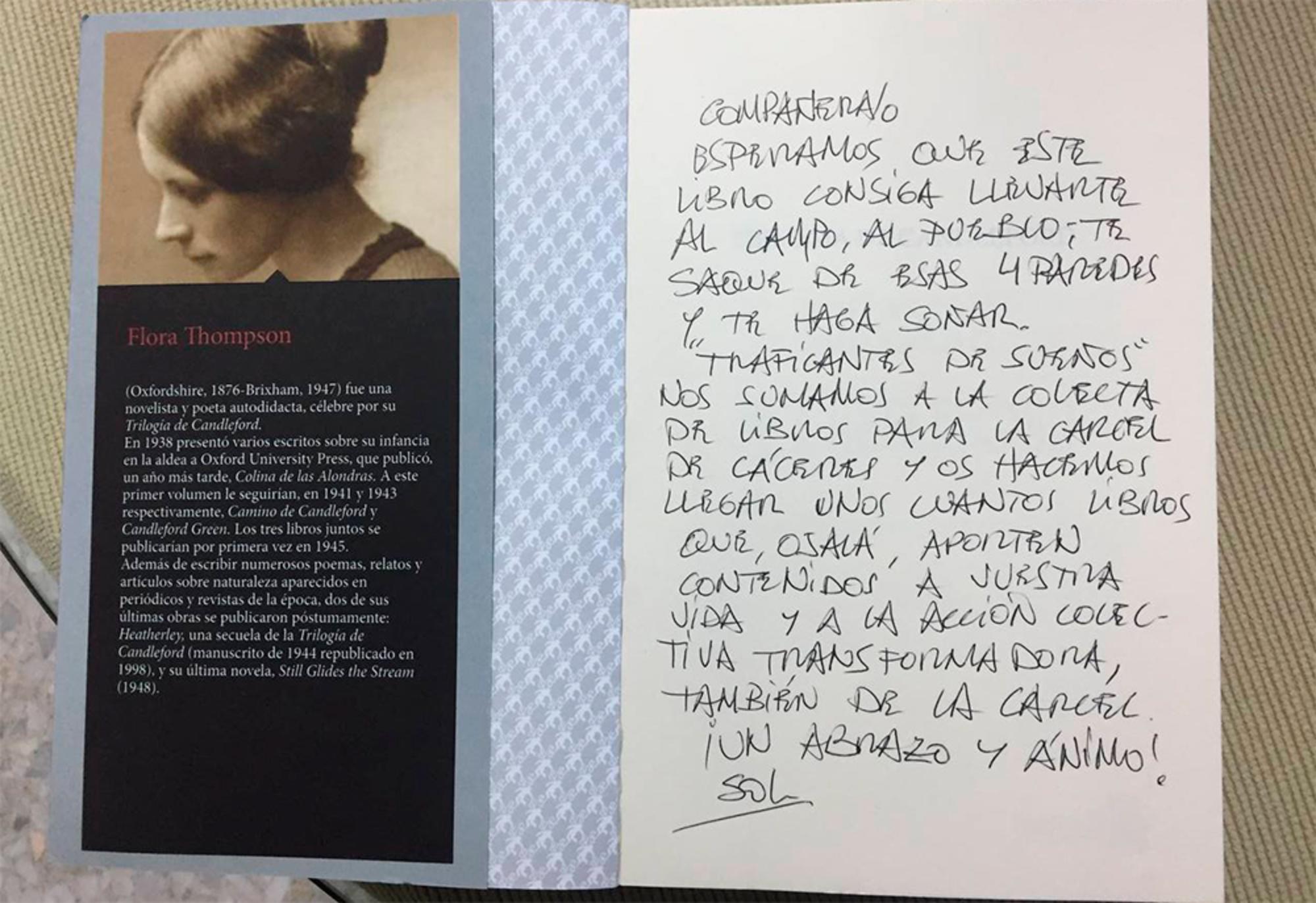 Dedicatoria libro prisión Cáceres
