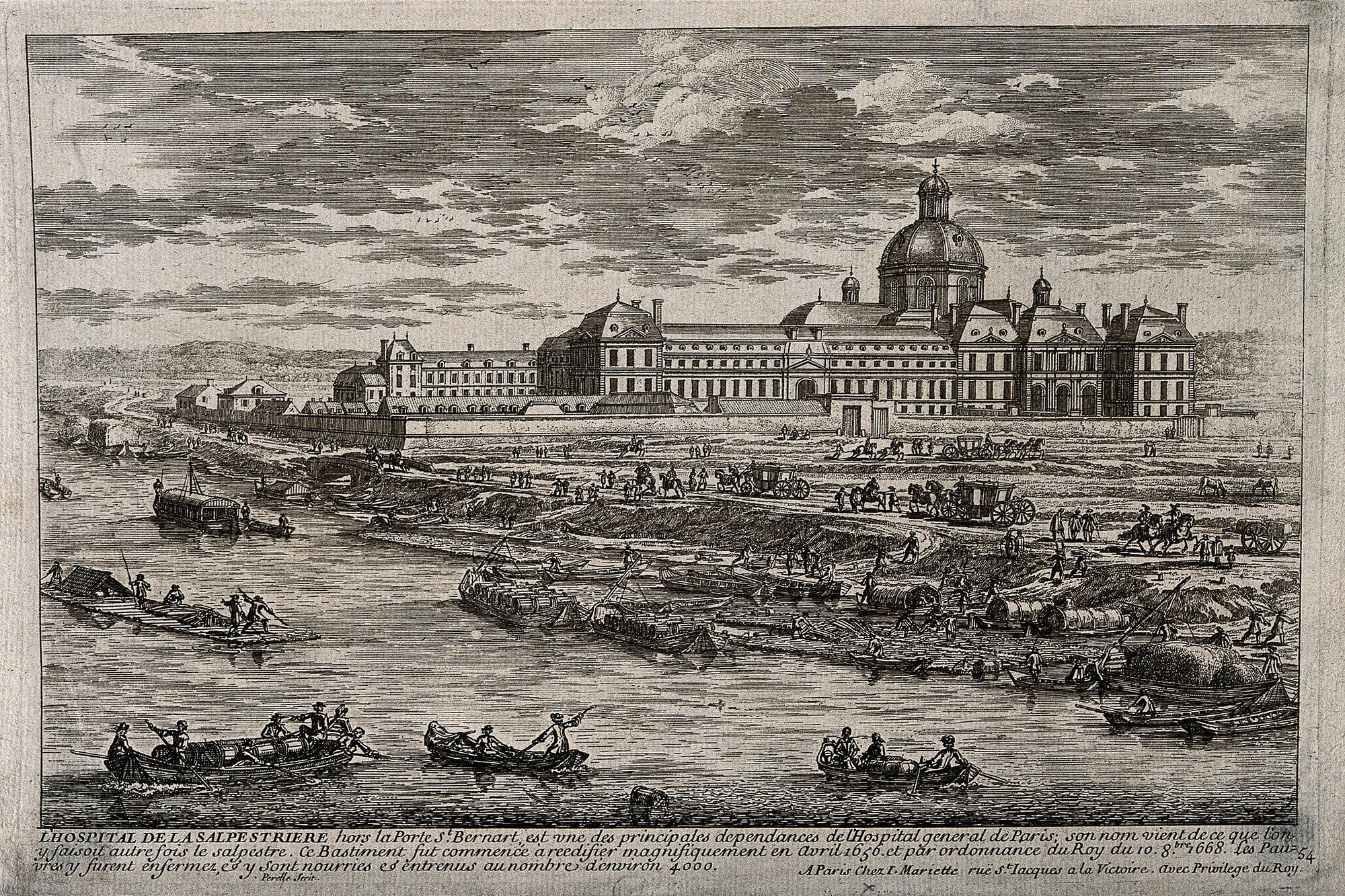 Hôpital de la Salpêtrière, Paris | Grabado por Adam Pérelle [ca. 1660]