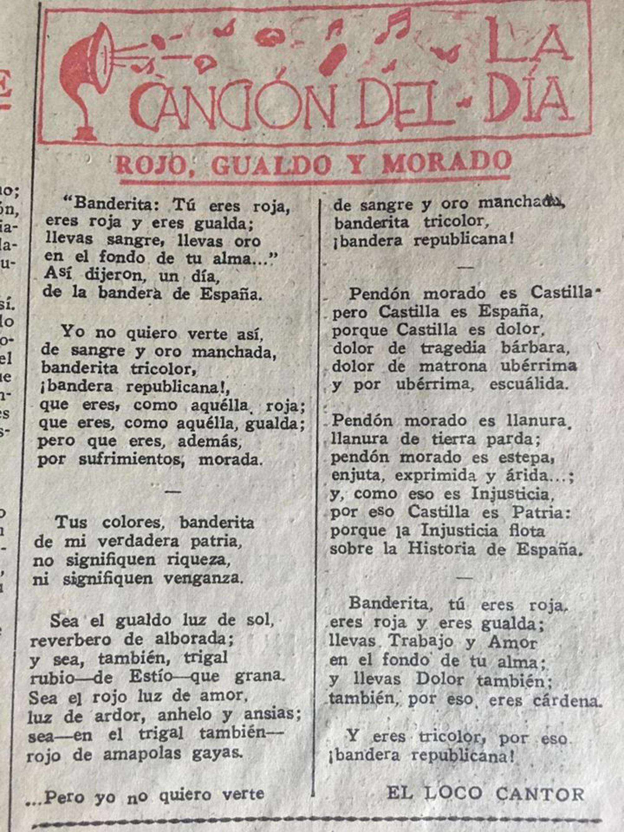 La canción del día, sección posiblemente de Luis Tapia en el semanario La Calle