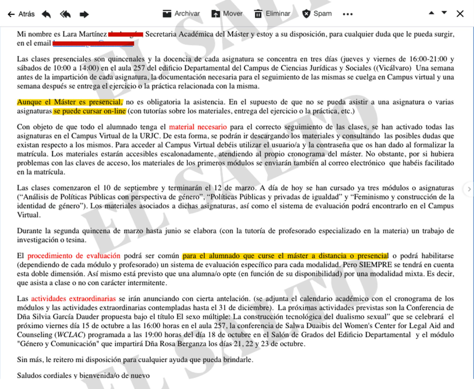 Mail Bienvenida Máster