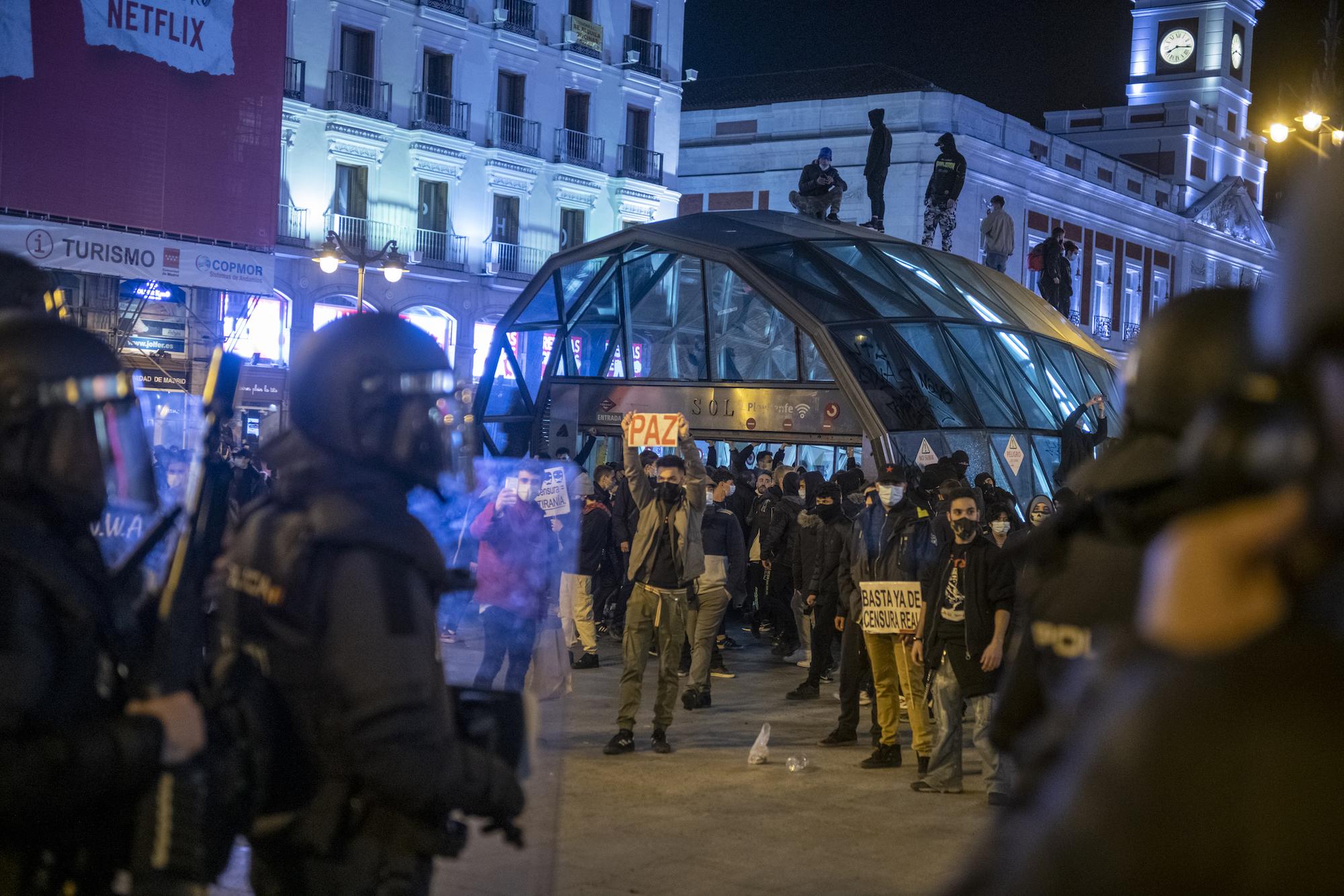 Manifestación en Madrid contra el encarcelamiento del rapero Pablo Hasél. - 1