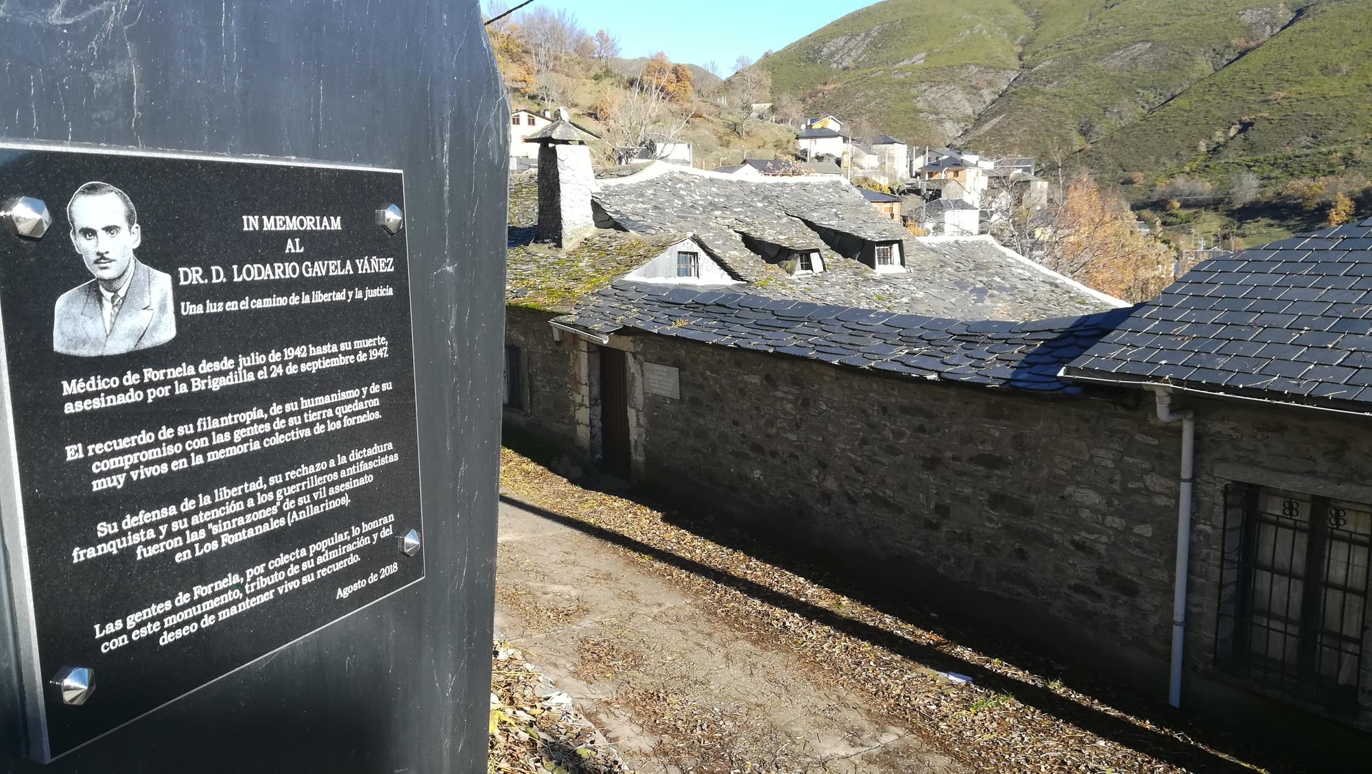 Monolito y casa de don Lodario, el médico de Fornela