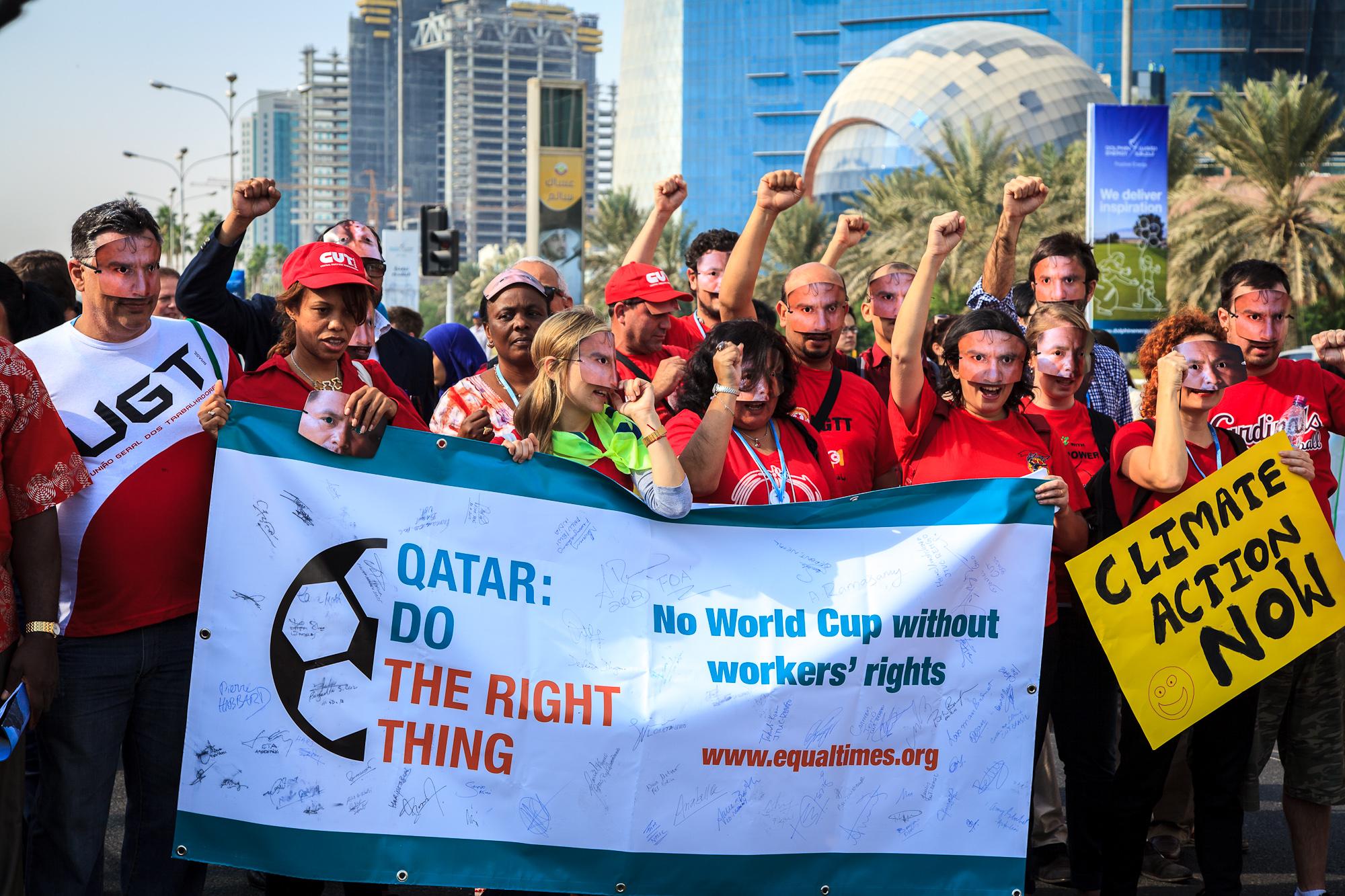 Protesta trabajadores Qatar