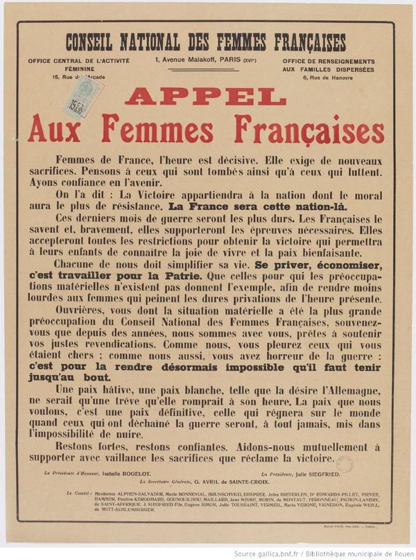 Appel, Aux Femmes Françaises. Avril de Sainte-Croix, Eugene. 1918