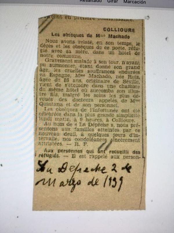 Noticia del funeral por Ana Ruiz