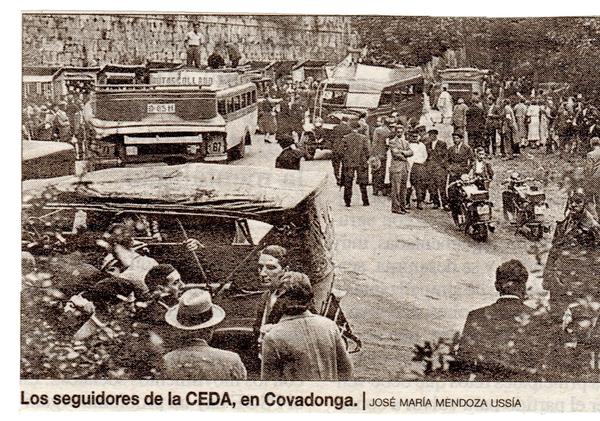 Recorte de prensa sobre el mitin de José María Gil Robles en Covadonga en 1934