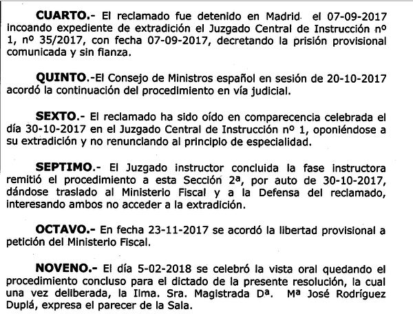 Auto extradición Eduardo Ferro