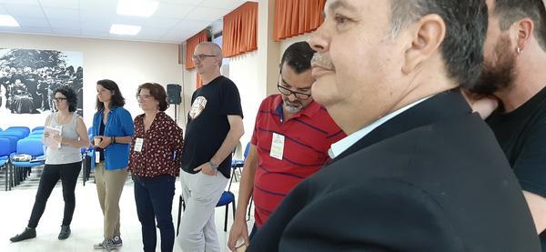 Los representantes de una trentena de redes internacionales durante el encuentro de julio preparatorio del FSMET 2020