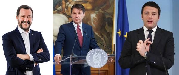 Salvini, Conte y Renzi