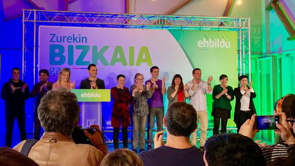 EH Bildu durante la celebración en Bilbao de las elecciones municipales del 26M.