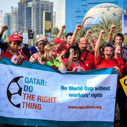 Protesta trabajadores Qatar